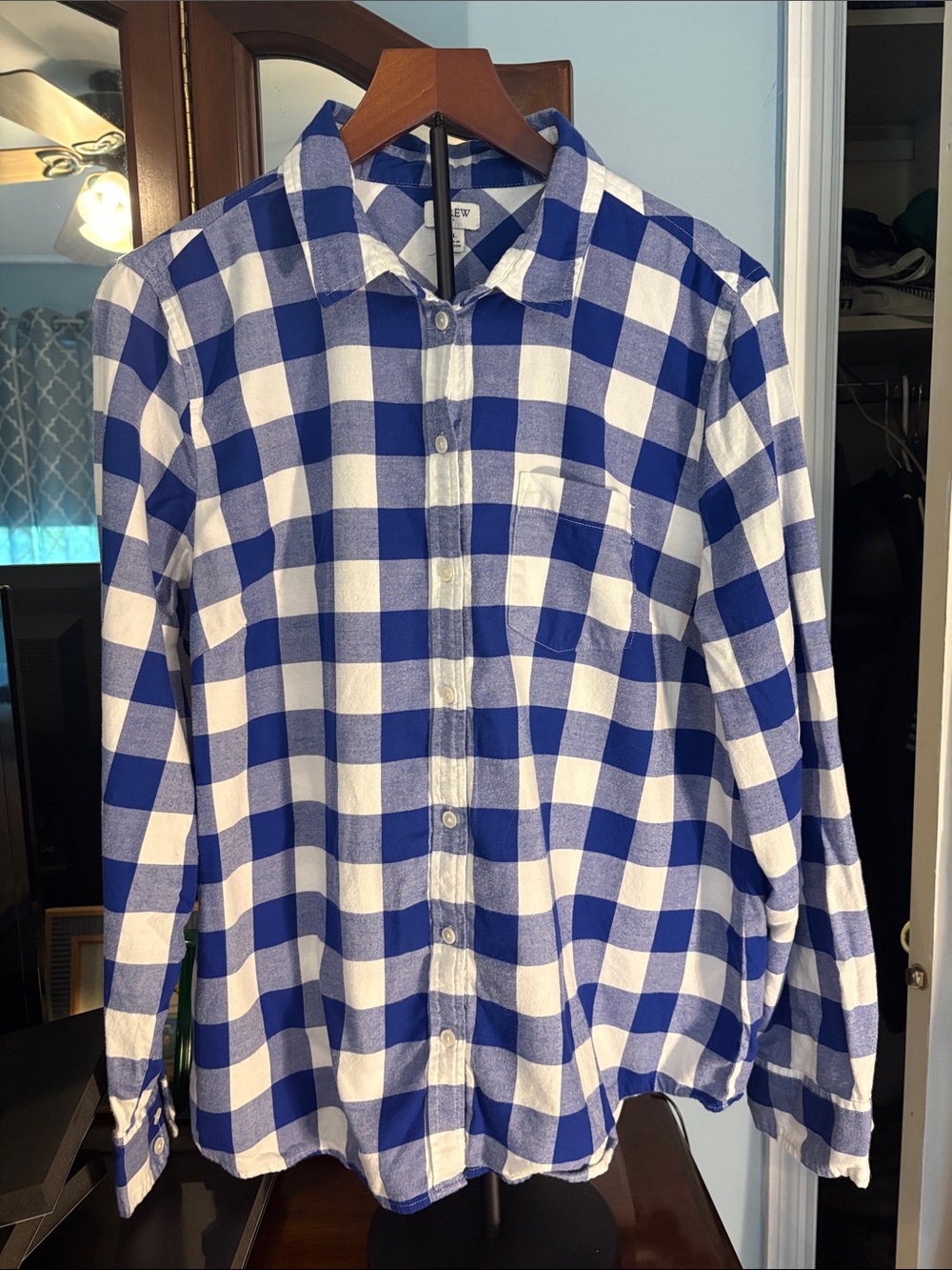 JCrew Blue and White Check Long-Sleeve Women’s Checked Shirt